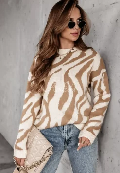 Sweter W Zebre Lionel Camelowy