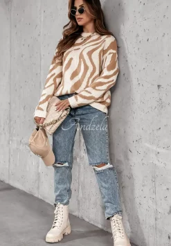 Sweter W Zebre Lionel Camelowy