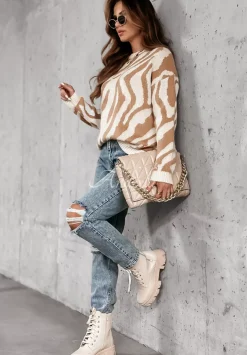 Sweter W Zebre Lionel Camelowy
