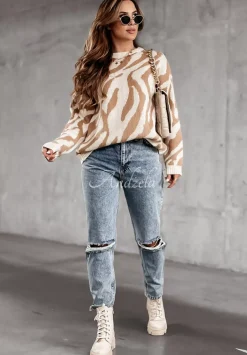 Sweter W Zebre Lionel Camelowy