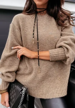 Sweter Z Bufiastymi Rekawami Matilde Brazowy
