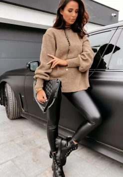 Sweter Z Bufiastymi Rekawami Matilde Brazowy