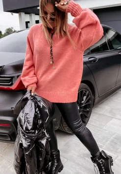 Sweter Z Bufiastymi Rekawami Matilde Koralowy