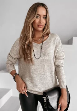 Sweter Z Dekoltem Caffe Latte Bezowy