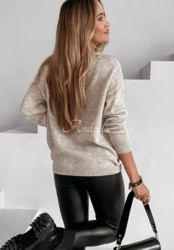 Sweter Z Dekoltem Caffe Latte Bezowy