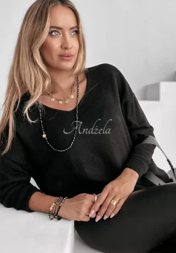 Sweter Z Dekoltem Caffe Latte Czarny