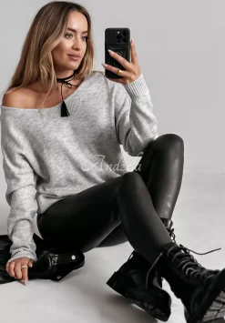 Sweter Z Dekoltem Caffe Latte Szary
