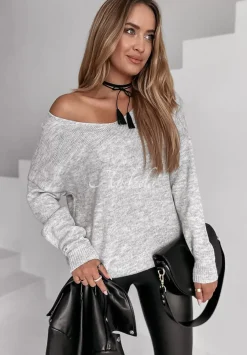 Sweter Z Dekoltem Caffe Latte Szary