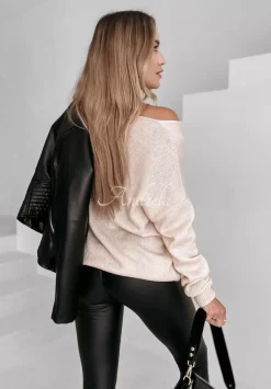 Sweter Z Dekoltem Caffe Latte Pudrowy Roz