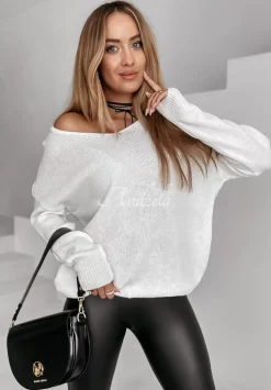 Sweter Z Dekoltem Caffe Latte Ecru