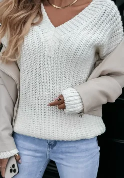Sweter Z Dekoltem Fall Season Ecru