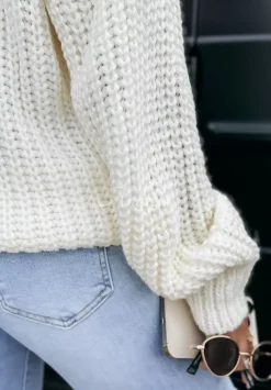 Sweter Z Dekoltem Fall Season Ecru