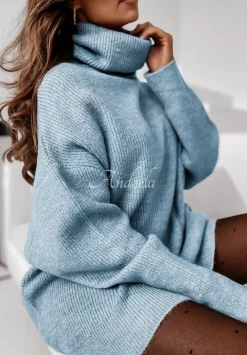Sweter Z Golfem Mavi Blekitny