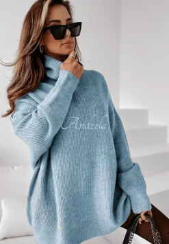 Sweter Z Golfem Mavi Blekitny