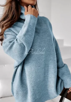 Sweter Z Golfem Mavi Blekitny
