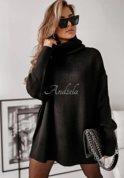 Sweter Z Golfem Mavi Czarny