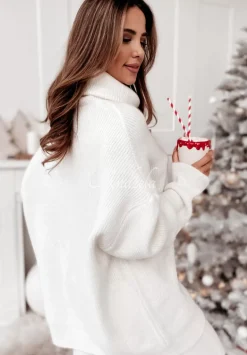 Sweter Z Golfem Mavi Ecru