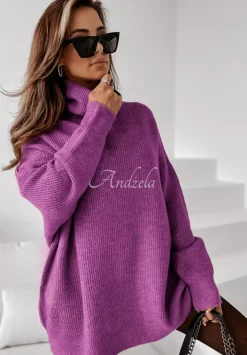 Sweter Z Golfem Mavi Fioletowy