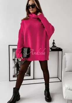 Sweter Z Golfem Mavi Fuksjowy