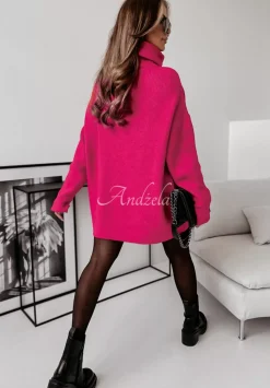 Sweter Z Golfem Mavi Fuksjowy