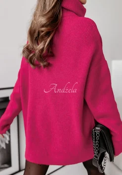 Sweter Z Golfem Mavi Fuksjowy