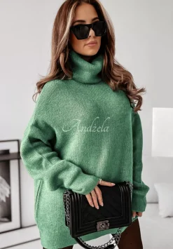 Sweter Z Golfem Mavi Mietowy
