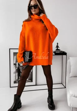 Sweter Z Golfem Mavi Neonowy Pomaranczowy