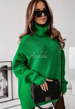 Sweter Z Golfem Mavi Zielony