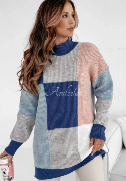Sweter Z Golfem Sunset Fest Niebiesko-Rozowy