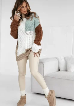 Sweter Z Ozdobnym Splotem Color Me Mine Czekoladowo-Bezowy