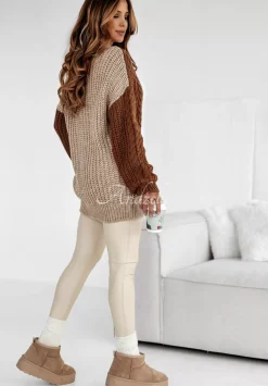 Sweter Z Ozdobnym Splotem Color Me Mine Czekoladowo-Bezowy