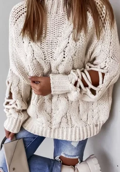 Sweter Z Ozdobnym Splotem Cocomore Casual Ecru