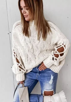 Sweter Z Ozdobnym Splotem Cocomore Casual Ecru