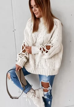 Sweter Z Ozdobnym Splotem Cocomore Casual Ecru