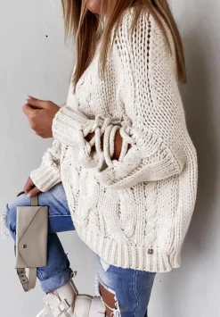 Sweter Z Ozdobnym Splotem Cocomore Casual Ecru