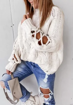 Sweter Z Ozdobnym Splotem Cocomore Casual Ecru