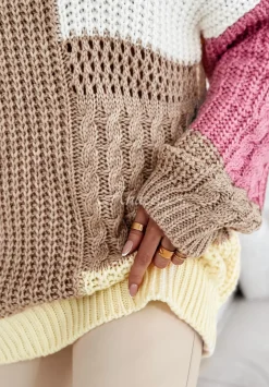 Sweter Z Ozdobnym Splotem Color Me Mine Rozowo-Zolty