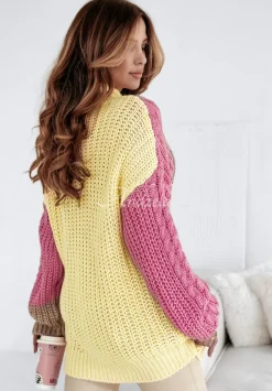 Sweter Z Ozdobnym Splotem Color Me Mine Rozowo-Zolty