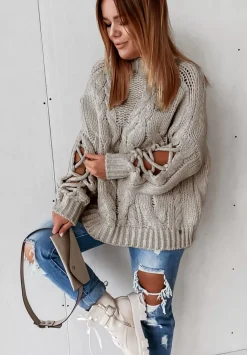 Sweter Z Ozdobnym Splotem Cocomore Casual Mokka