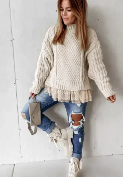 Sweter Z Tiulowym Wykonczeniem Cocomore Molly Ecru
