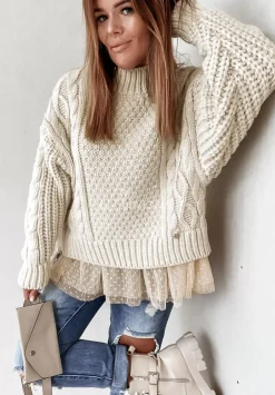 Sweter Z Tiulowym Wykonczeniem Cocomore Molly Ecru