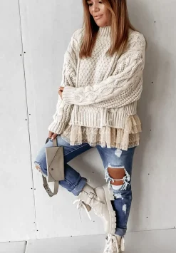 Sweter Z Tiulowym Wykonczeniem Cocomore Molly Ecru