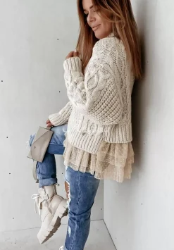 Sweter Z Tiulowym Wykonczeniem Cocomore Molly Ecru