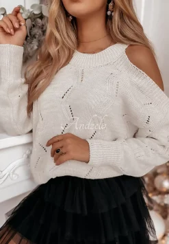Sweter Z Wycieciami Na Ramionach Tendre Ecru