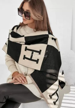 Szal W Krate Squares Czarno-Bezowy