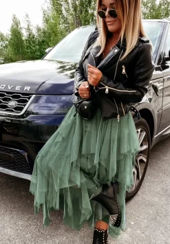 Tiulowa Spodnica Midi Elisabeth Khaki