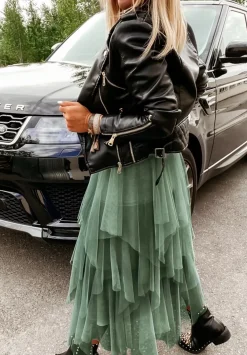 Tiulowa Spodnica Midi Elisabeth Khaki