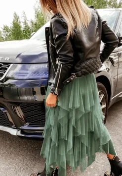 Tiulowa Spodnica Midi Elisabeth Khaki