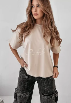 T-Shirt Oversize Live Simply Bezowy