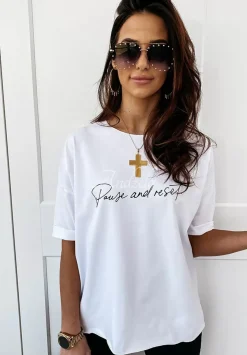 T-Shirt Oversize Pause And Reset Bialy